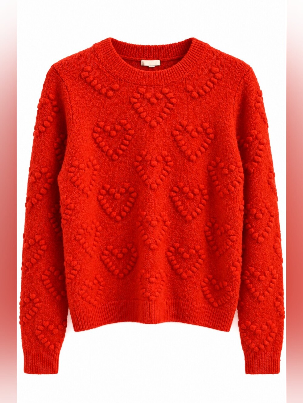 H&M Bright Red Heart Knit Wool Blend Crewneck Sweater M
